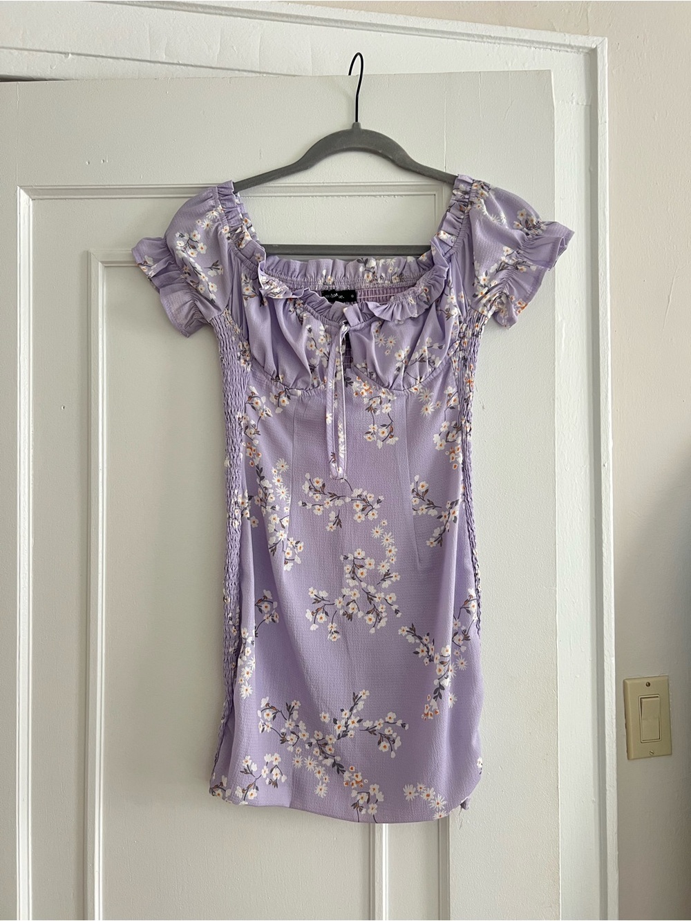Lilac Floral Off-Shoulder Mini Dress